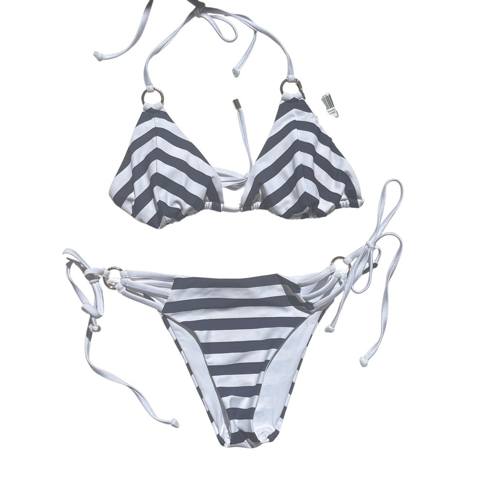 RELLECIGA Womens Striped Triangle Bikini Set Navy Blue White Size Small